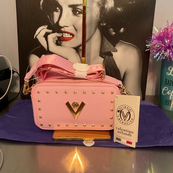 Valentino Orlandi Crossbody Double Zip Baby pink NWTS 4X7 inches - Picture 5 of 9